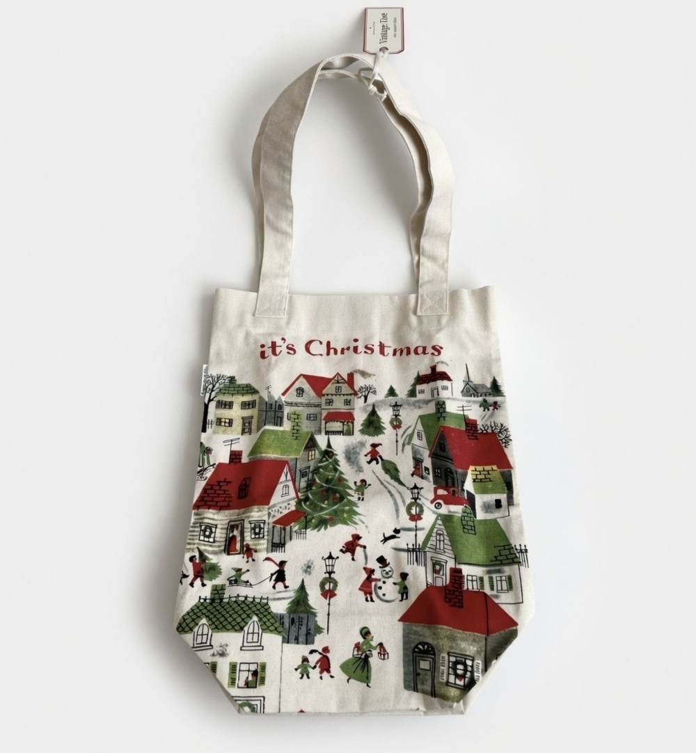 Cavallini & Co Christmas Village Vintage Style 100% Cotton Canvas Tote Bag NWT - Picture 3 of 6